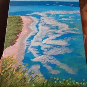 Acrylic ocean with flowers painting